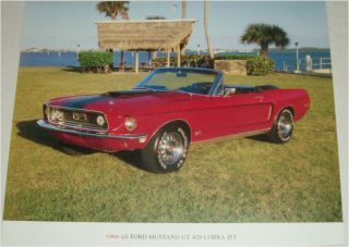 1968 1/2 Ford Mustang Gt 428 Cobra Jet Convertible Car Print (red,  No Top)