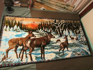 Vintage Deer Elk Tapestry 38x20” Made In Lebanon