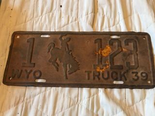 1939 Wyoming Truck License Plate 1 123