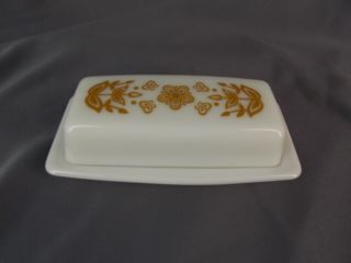 VTG EXC PYREX (CORNING CORELLE) BUTTERFLY GOLD 1/4lb Covered Butter Dish 2
