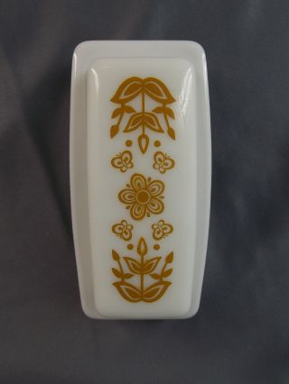 VTG EXC PYREX (CORNING CORELLE) BUTTERFLY GOLD 1/4lb Covered Butter Dish 3