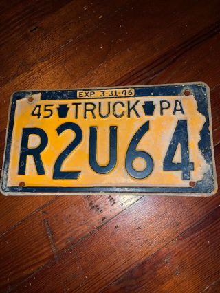 Vintage Classic Automobile Pa Penna 1945 Truck License Plate R2u64