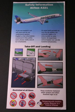 Frontier Airlines Airbus A321 Safety Card