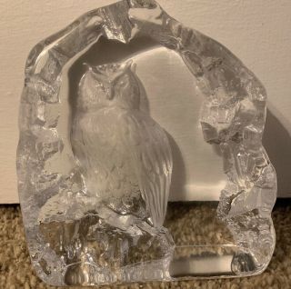 Vintage Mats Jonasson Large Crystal Owl Sculpture/statue/figurine 5 3/4 "