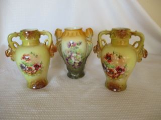 3 Vintage Hand - Painted Porcelain Vases - Made In Austria - 5 " Tall