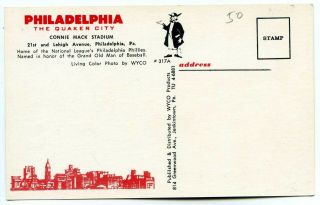 Vintage Connie Mack Stadium Philadelphia Phillies Postcard PC 317A TU - 4 - 6881 2
