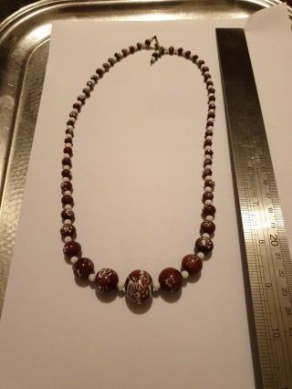 Vintage Art Deco Graduated Murano Swirl Glass Bead Necklace Rare