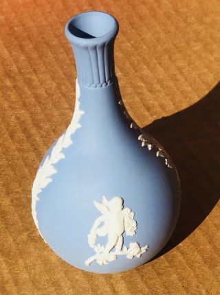 Vintage Wedgewood Porcelain Vase Jasperware Blue With White England Angel
