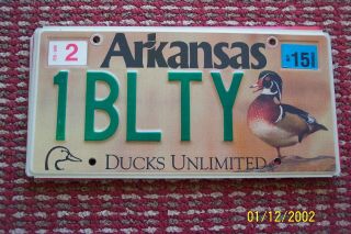 1 Arkansas License Plate No.  1blty Car Collectable Ducks Unlimited