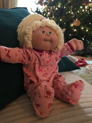 Vintage 1985 Cabbage Patch Kids Doll Blonde Hair Green Eyes One Dimple