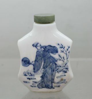 Vintage Chinese Hand Painted Porcelain Snuff Bottle Jade Stone Stopper