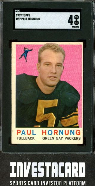 1959 Topps Paul Hornung Green Bay Packers 82 Vintage Football Card Sgc 4 Invest
