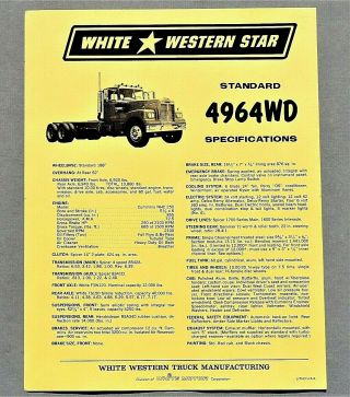 1966 White 4964wd Truck Specifications Sheet 8.  5 " X 11 "