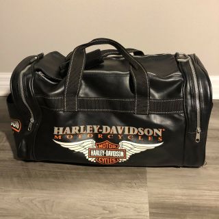 Harley Davidson Black Leather Double Sided Duffel Gym/ Travel Carry On Bag