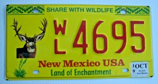 Mexico Graphic License Plate " Wl 4695 " Nm Share With Wildlife Mule Deer