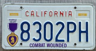 California License Plate Purple Heart Military Veteran Marines Navy Army