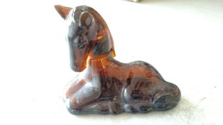 Vintage Perfume Cologne Bottle Resting Horse Foal Amber Glass Vintage