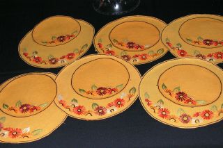 12 B ' FUL VTG 30 ' S/40 ' S RICHLY HAND EMBROIDERED GOLD IRISH LINEN SMALL ROUND MATS 2
