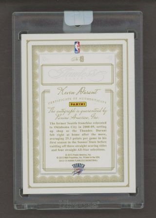 2012 - 13 Flawless Transitions Kevin Durant Thunder On Card AUTO 7/10 2
