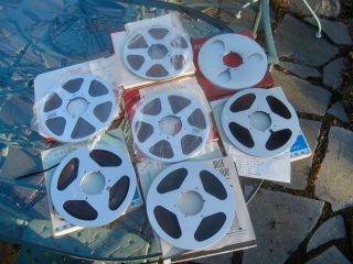 (7) 10.  5 Inch Metal Reels,  1/4 - Inch Tape W/ Home Record Early Jazz On Tape