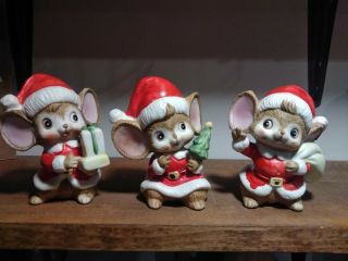 Vintage Homco Christmas Santa Mice Set 3 Porcelain Figurines Home Interiors 5405