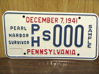 Pennsylvania Pearl Harbor Survivor Sample License Plate Tag Phs000