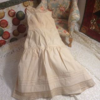 21 " Antique Cotton Doll Slip With Tucks & Lace Trim