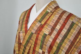 Vintage Silk Wedding Kimono:158cm Tall Wax Batik Colourful Stripe@kd75