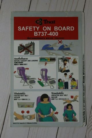 Thai Airways Boeing 737 - 400 Safety Card - 4/01