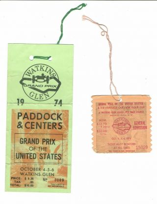 1974 Watkins Glen Gran Prix Paddock Pass And Vintage Car Race Pass