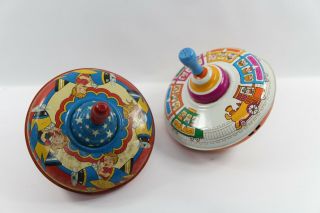 2 Vintage Ohio Art Spinning Top Toys Trains And Airplanes Kids Rare