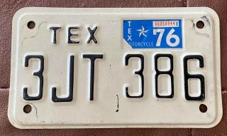 Texas 1976 Motorcycle License Plate Quality 3jt 386