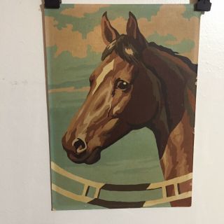 Vintage Paint By Number Horse Completed Art Mid Century 10x14 "