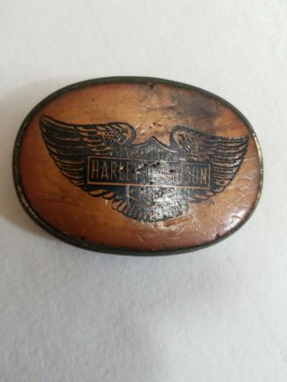Vintage Harley Davidson Brass Belt Buckle.  3 X 2 Leather Emblem