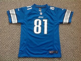 Nike Detroit Lions Calvin Johnson 81 Blue Nfl Football Size Youth Large Jersey