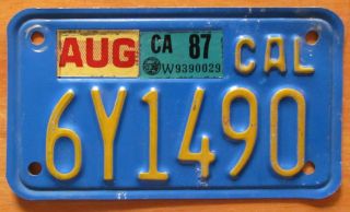 California 1987 Blue Motorcycle License Plate Quality 6y1490