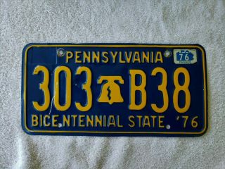 1976 Pennsylvania Bicentennial License Plate Tag Number 303 B38 Vintage Pa