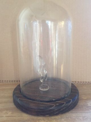 Vintage Glass And Wooden Dome Display Stand With Flame