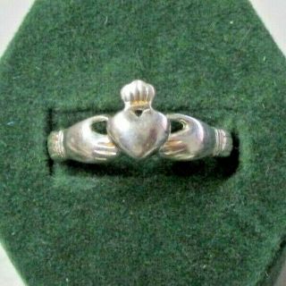 Vintage Hallmarked Sterling Silver Claddah Heart Crown Ring - Size 10