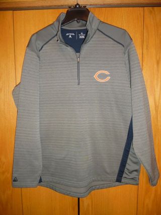 Chicago Bears Antigua Mens Size Xl Gray Striped 1/4 Zip Up Pullover Style Jacket