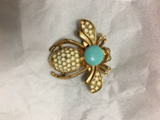 Vintage Bug Bumble Bee Blue Stone And Crystal Rhinestones Pin Brooch