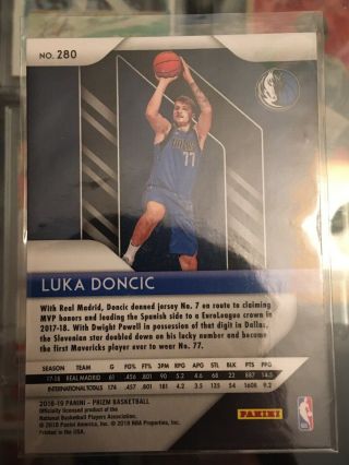 2018 - 19 18 - 19 Panini Prizm Luka Doncic RC Rookie Card 280.  PACK FRESH INVEST 2
