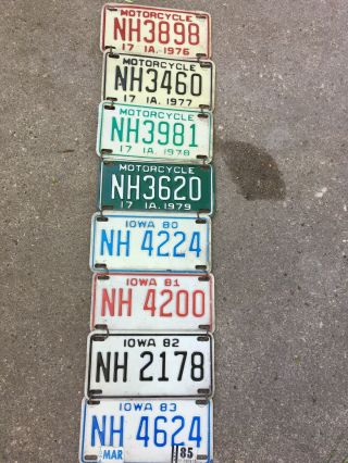 Vintage Iowa Motorcycle License Plates 1976 1977 1978 1979 1980 1981 1982 1983