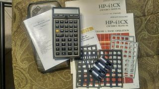 Hewlett Packard Hp 41cx Calculator,  Math Pac,  Case,  Manuals,  Overlays