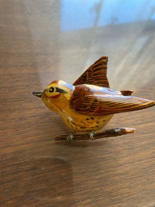 Vintage Hand Painted Style Small Wooden Bird Pin - Missing Tail