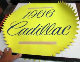 1966 Cadillac Dealer Showroom Window Sign Poster Models Starburst Display