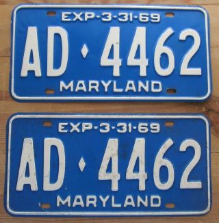 Maryland 1969 License Plate Pair - Quality Ad - 4462