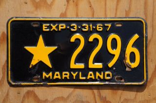 1966 1967 Maryland Star License Plate 2296