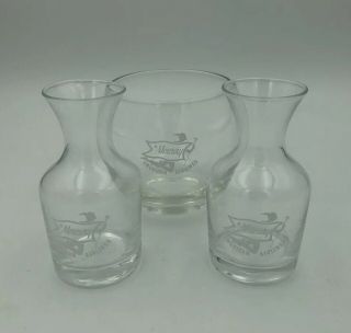 3 Mercury Service American Airlines Cocktail Glass & 2 Mini Wine Carafe,  1950s