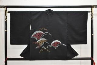 Vintage Silk Kimono Jacket:unique Black Snow Crystal Ring@yw21